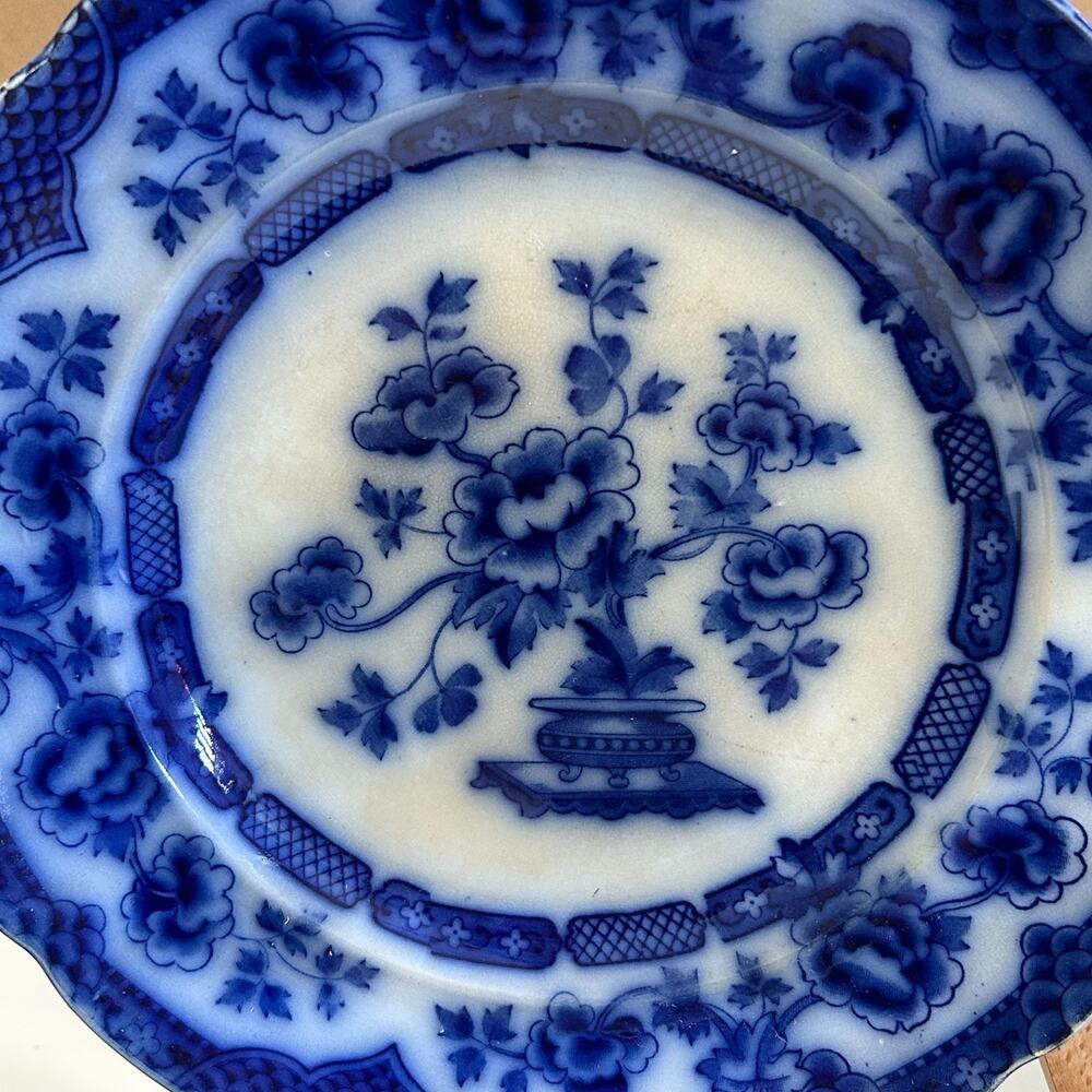 ALBERT JONES STAFFORDSHIRE FLOW BLUE PEKIN CHOP PLATE 11.3/4" c.1909